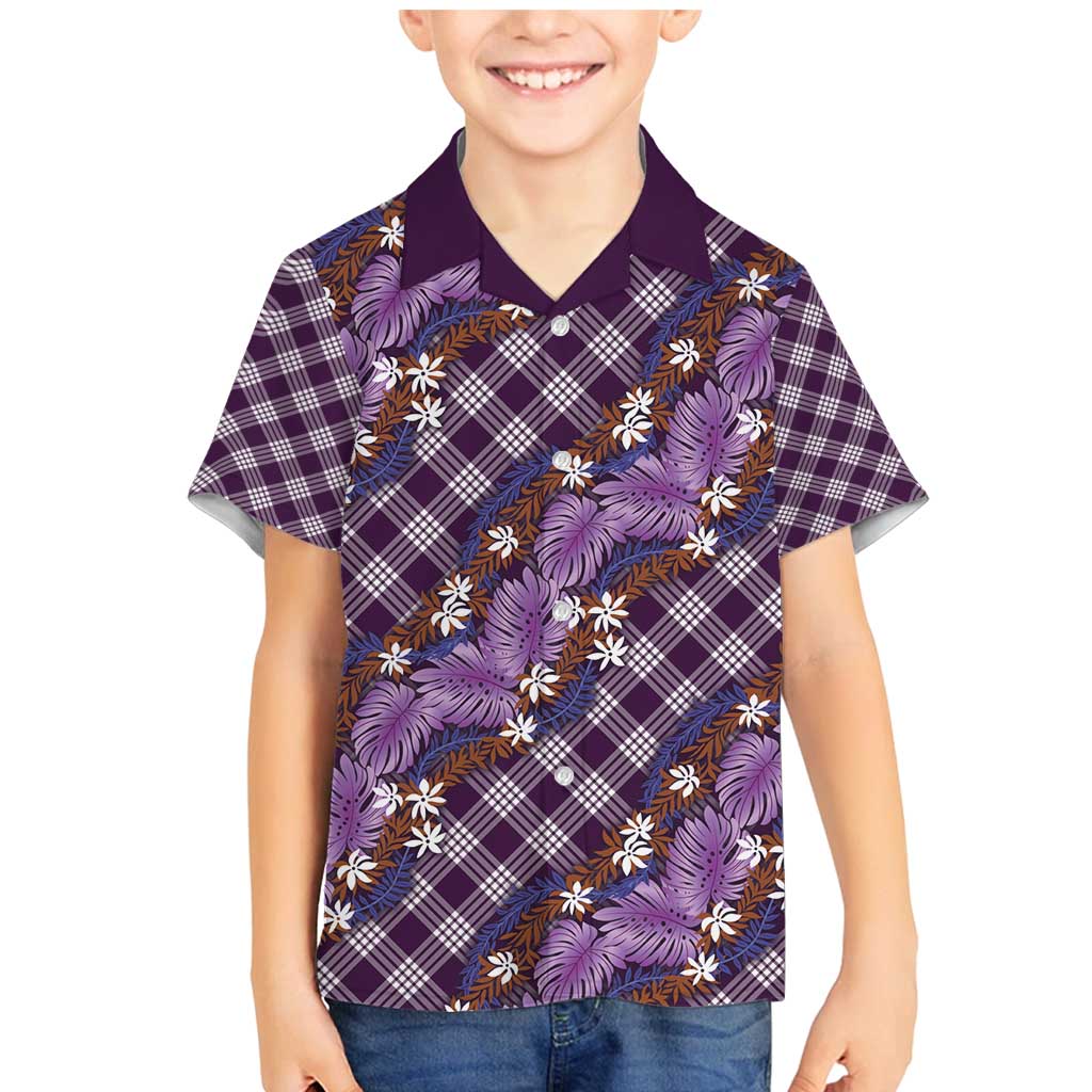 Polynesian Monstera Tiare Floral Family Matching Mermaid Dress and Hawaiian Shirt Lavender Tropical Plaid - Polynesian Pride