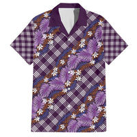 Polynesian Monstera Tiare Floral Family Matching Off The Shoulder Long Sleeve Dress and Hawaiian Shirt Lavender Tropical Plaid - Polynesian Pride