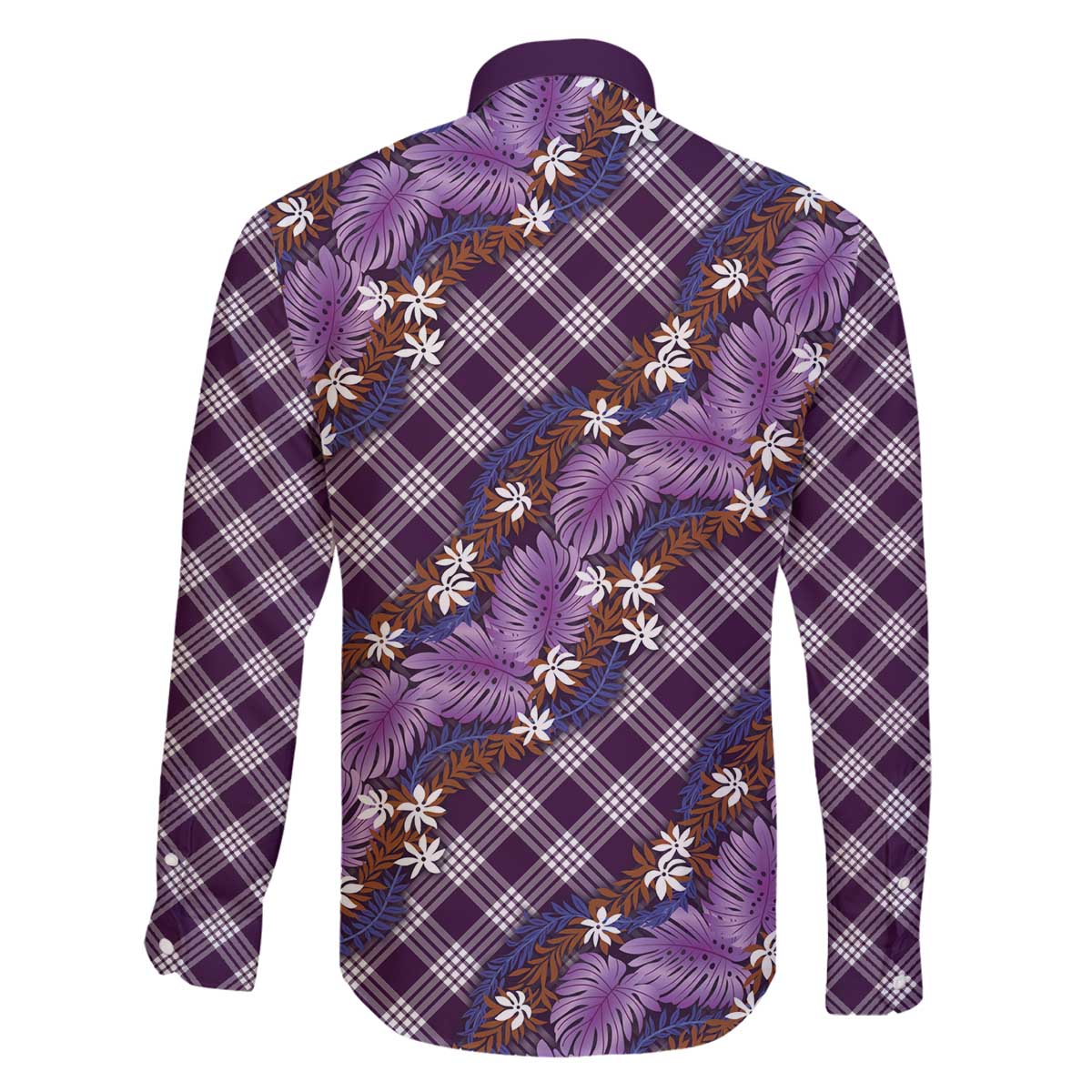 Polynesian Monstera Tiare Floral Family Matching Off The Shoulder Long Sleeve Dress and Hawaiian Shirt Lavender Tropical Plaid - Polynesian Pride