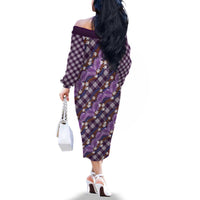 Polynesian Monstera Tiare Floral Family Matching Off The Shoulder Long Sleeve Dress and Hawaiian Shirt Lavender Tropical Plaid - Polynesian Pride