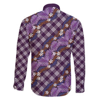 Polynesian Monstera Tiare Floral Family Matching Puletasi and Hawaiian Shirt Lavender Tropical Plaid - Polynesian Pride
