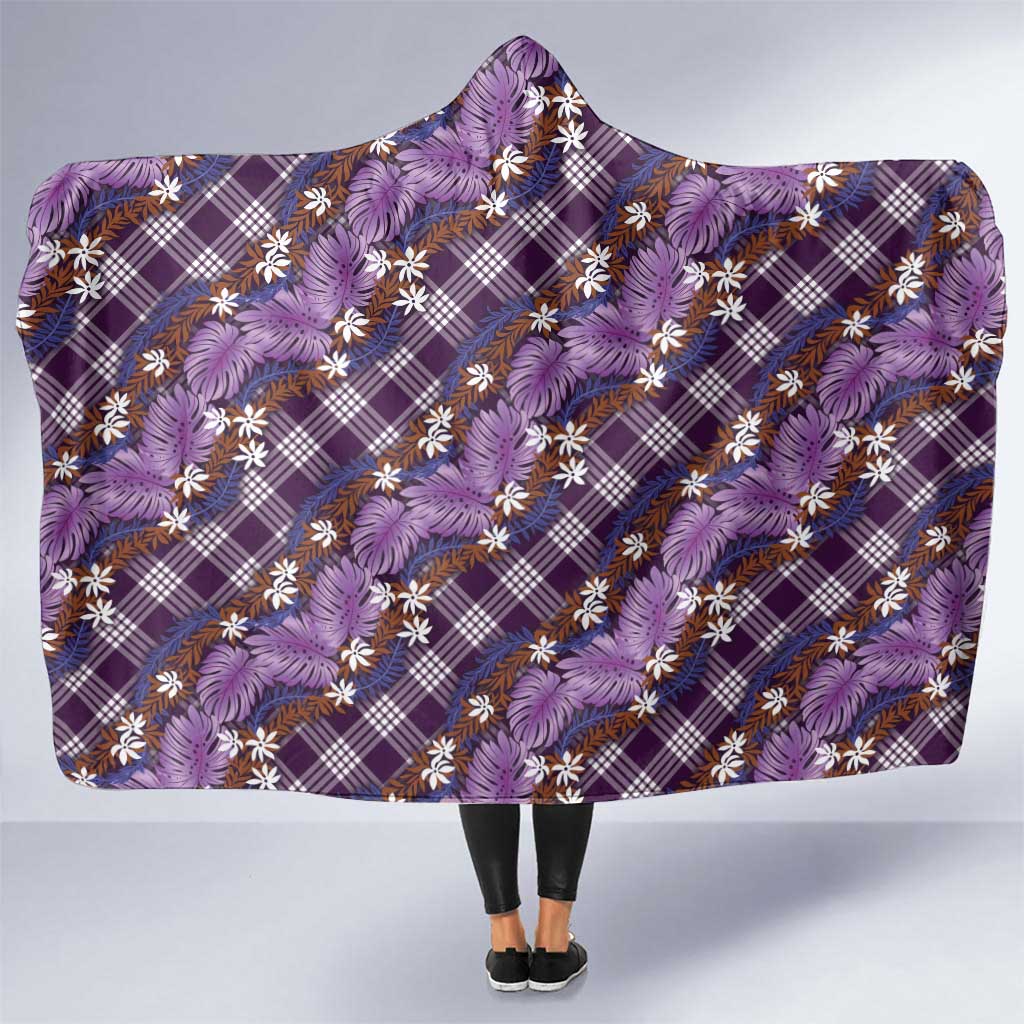 Polynesian Monstera Tiare Floral Hooded Blanket Lavender Tropical Plaid - Polynesian Pride