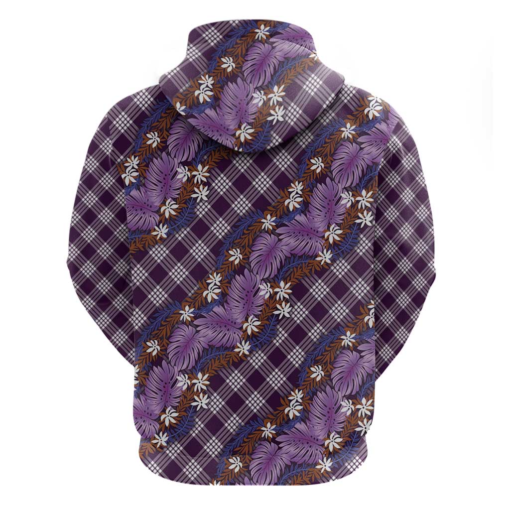 Polynesian Monstera Tiare Floral Hoodie Lavender Tropical Plaid - Polynesian Pride