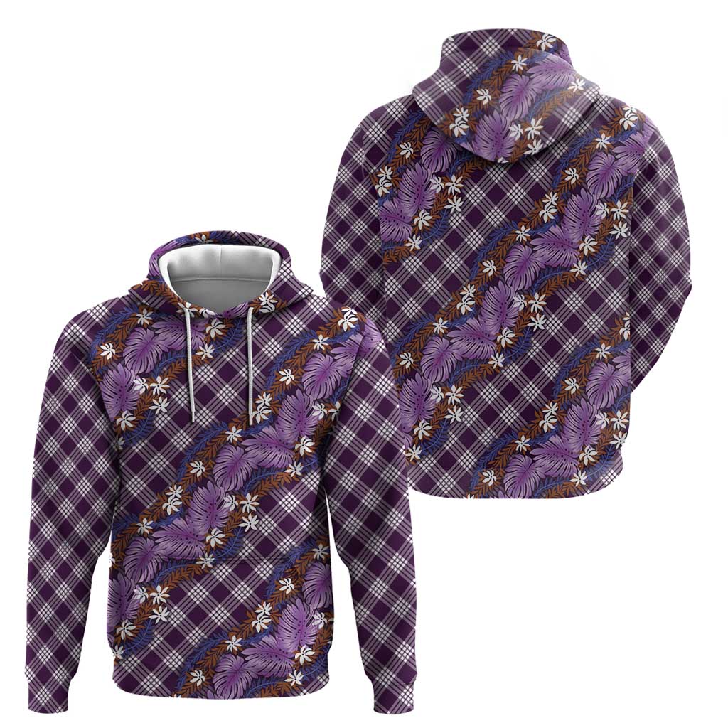Polynesian Monstera Tiare Floral Hoodie Lavender Tropical Plaid - Polynesian Pride