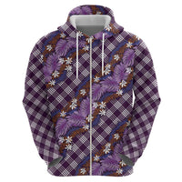 Polynesian Monstera Tiare Floral Hoodie Lavender Tropical Plaid - Polynesian Pride