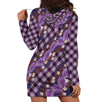 Polynesian Monstera Tiare Floral Hoodie Dress Lavender Tropical Plaid - Polynesian Pride