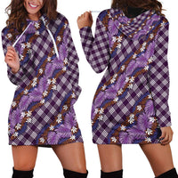 Polynesian Monstera Tiare Floral Hoodie Dress Lavender Tropical Plaid - Polynesian Pride