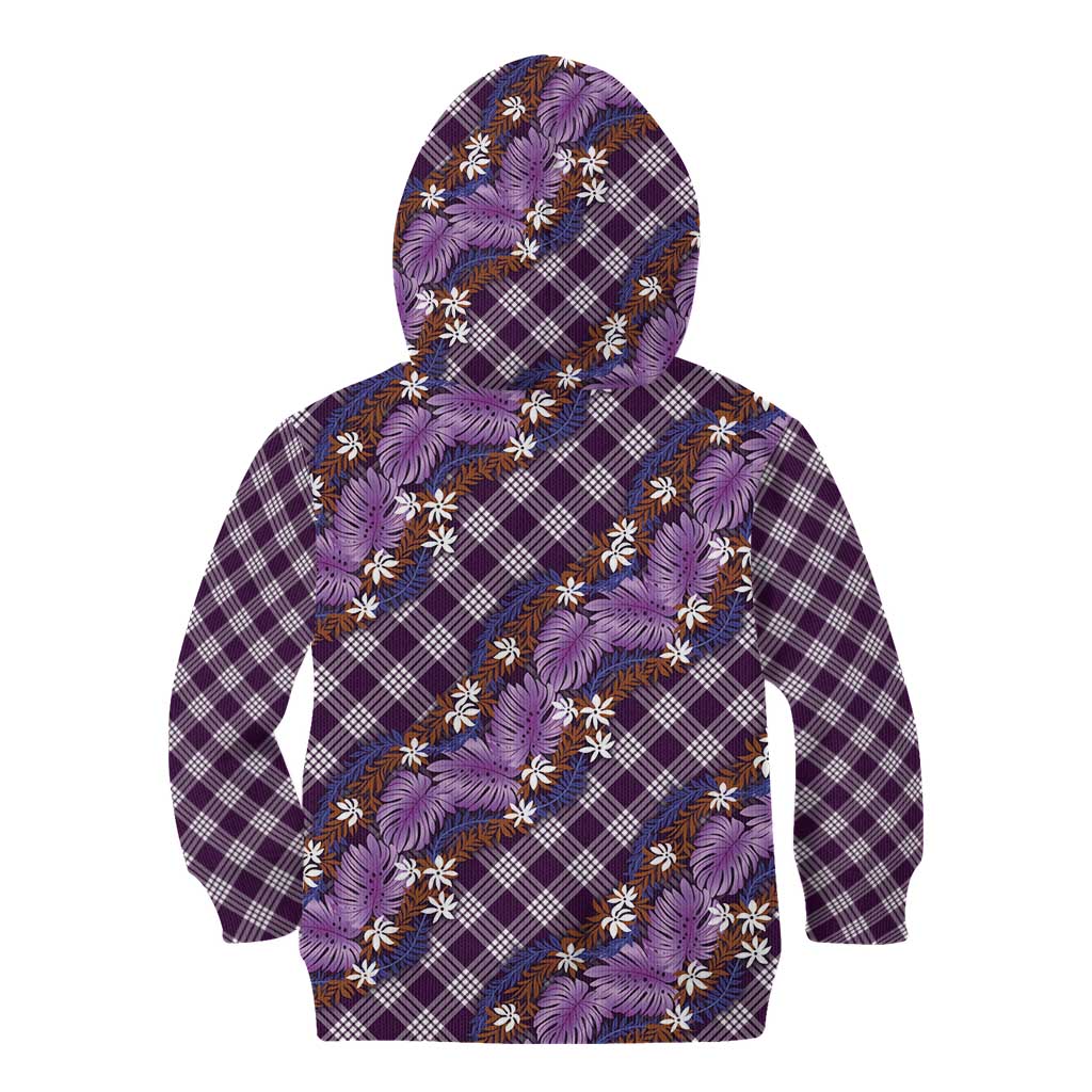 Polynesian Monstera Tiare Floral Kid Hoodie Lavender Tropical Plaid - Polynesian Pride