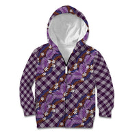 Polynesian Monstera Tiare Floral Kid Hoodie Lavender Tropical Plaid - Polynesian Pride