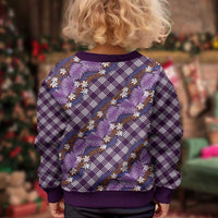 Polynesian Monstera Tiare Floral Kid Ugly Christmas Sweater Lavender Tropical Plaid - Polynesian Pride