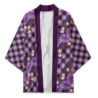 Polynesian Monstera Tiare Floral Kimono Lavender Tropical Plaid - Polynesian Pride