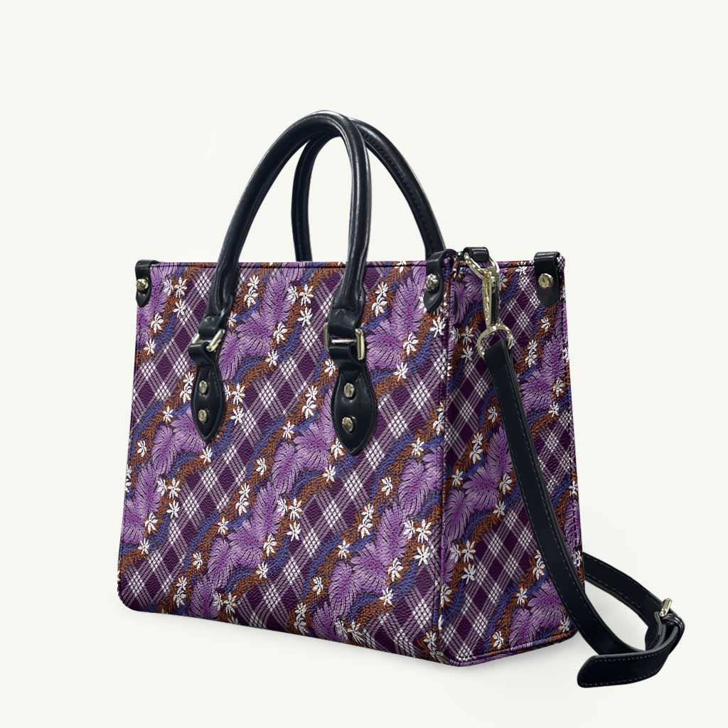 Polynesian Monstera Tiare Floral Leather Bag Lavender Tropical Plaid - Polynesian Pride