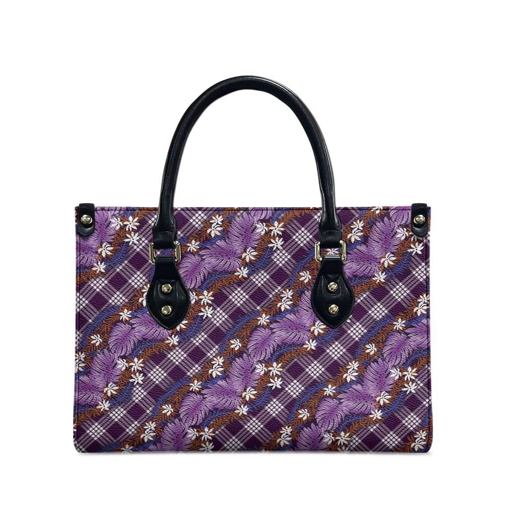 Polynesian Monstera Tiare Floral Leather Bag Lavender Tropical Plaid - Polynesian Pride