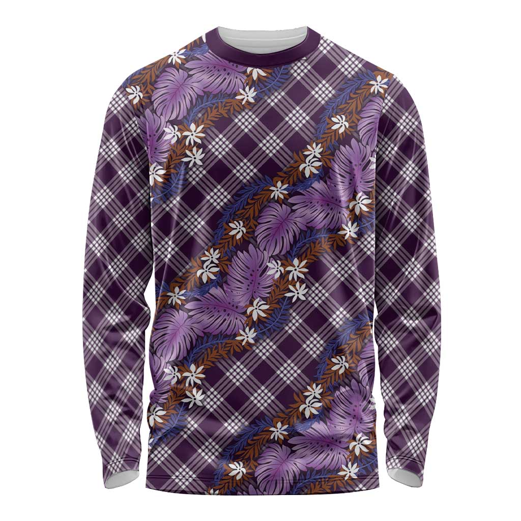 Polynesian Monstera Tiare Floral Long Sleeve Shirt Lavender Tropical Plaid - Polynesian Pride