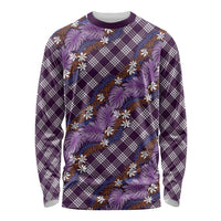 Polynesian Monstera Tiare Floral Long Sleeve Shirt Lavender Tropical Plaid - Polynesian Pride
