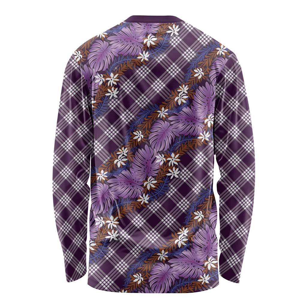 Polynesian Monstera Tiare Floral Long Sleeve Shirt Lavender Tropical Plaid - Polynesian Pride