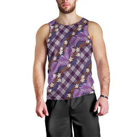 Polynesian Monstera Tiare Floral Men Tank Top Lavender Tropical Plaid - Polynesian Pride