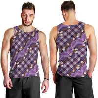 Polynesian Monstera Tiare Floral Men Tank Top Lavender Tropical Plaid - Polynesian Pride