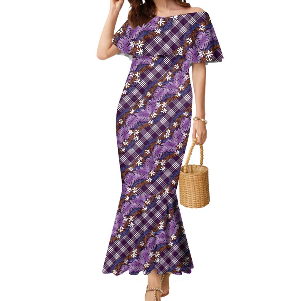 Polynesian Monstera Tiare Floral Mermaid Dress Lavender Tropical Plaid - Polynesian Pride