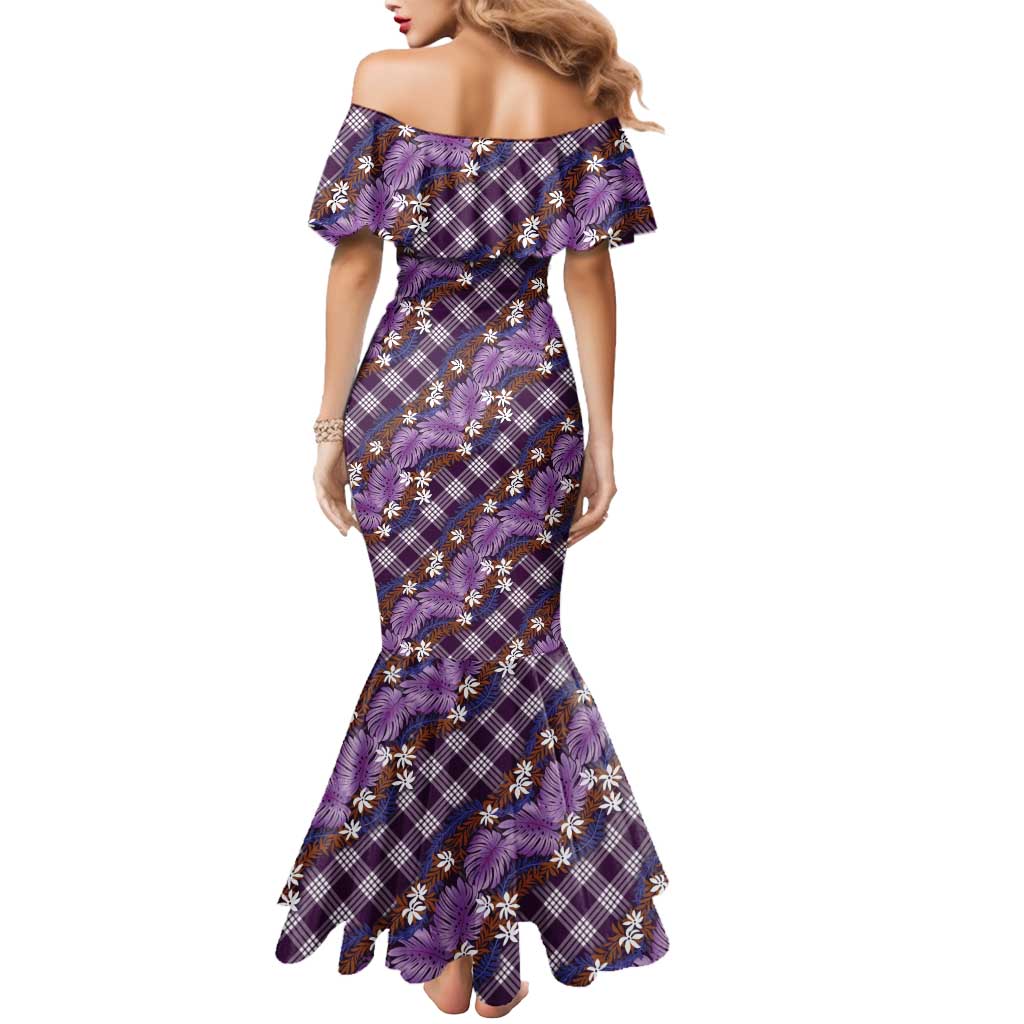 Polynesian Monstera Tiare Floral Mermaid Dress Lavender Tropical Plaid - Polynesian Pride