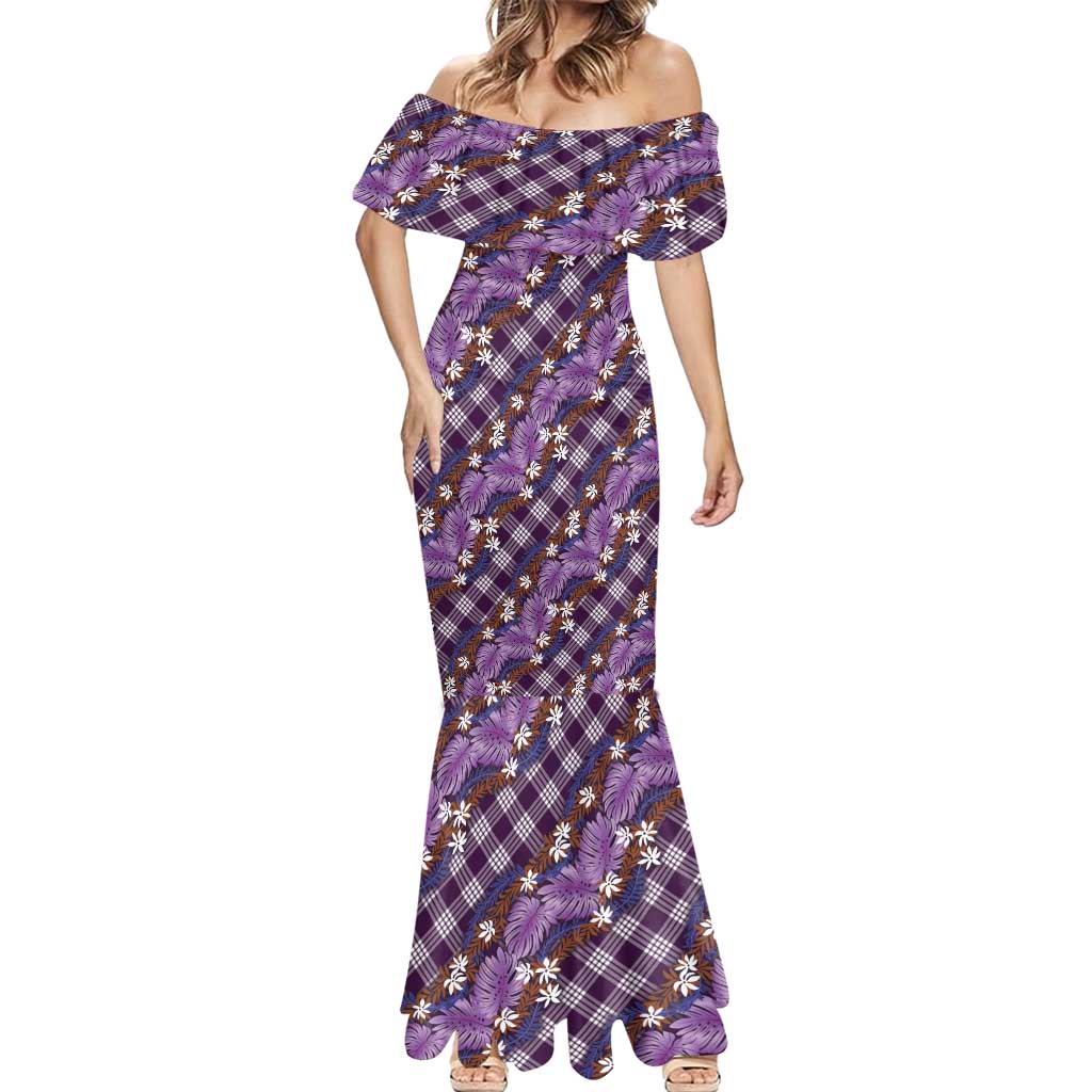 Polynesian Monstera Tiare Floral Mermaid Dress Lavender Tropical Plaid - Polynesian Pride