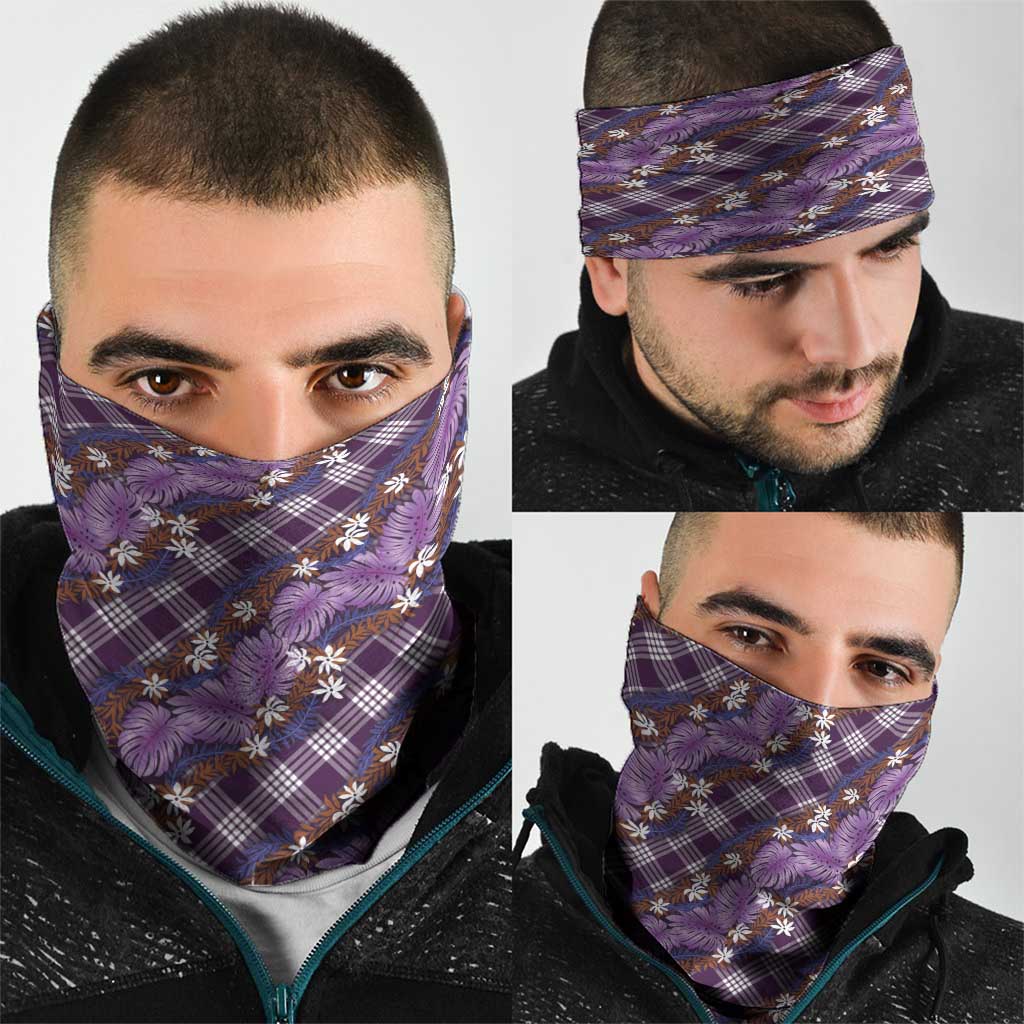 Polynesian Monstera Tiare Floral Neck Gaiter Lavender Tropical Plaid - Polynesian Pride