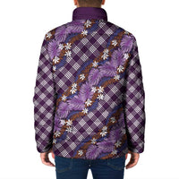 Polynesian Monstera Tiare Floral Padded Jacket Lavender Tropical Plaid - Polynesian Pride