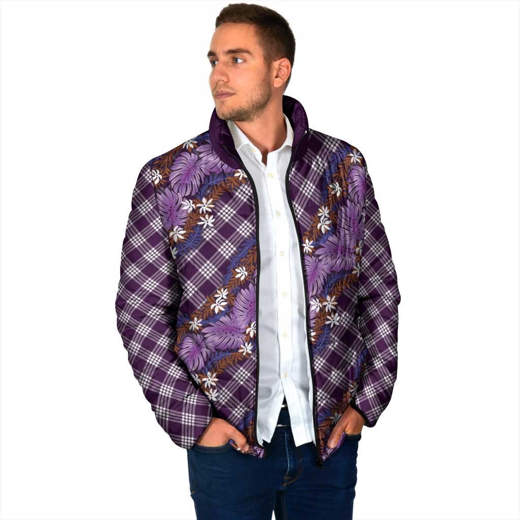 Polynesian Monstera Tiare Floral Padded Jacket Lavender Tropical Plaid - Polynesian Pride