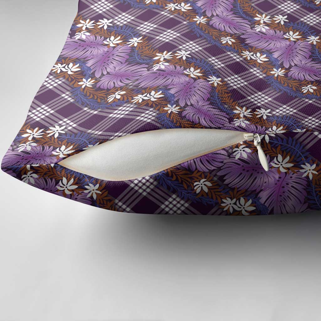 Polynesian Monstera Tiare Floral Pillow Cover Lavender Tropical Plaid - Polynesian Pride