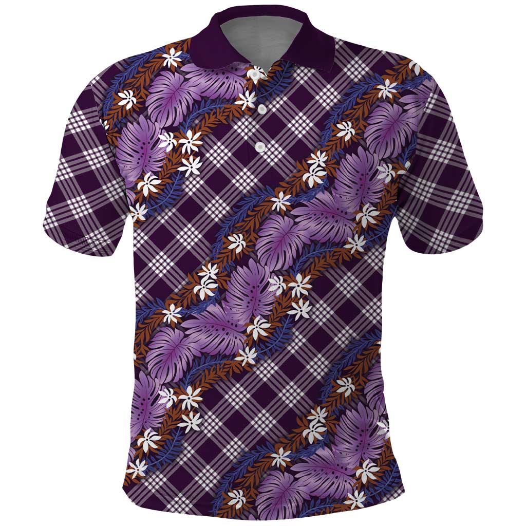 Polynesian Monstera Tiare Floral Polo Shirt Lavender Tropical Plaid - Polynesian Pride