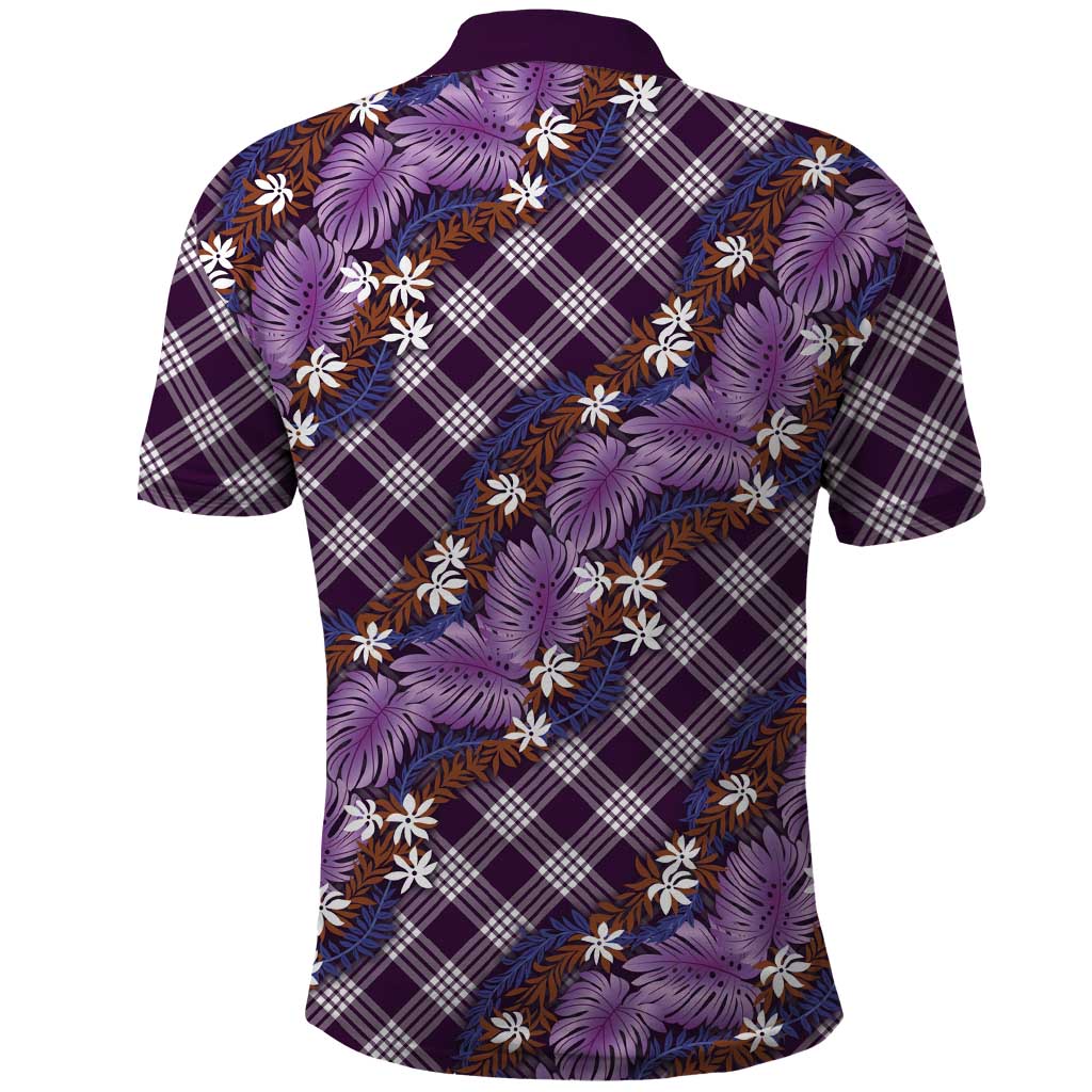 Polynesian Monstera Tiare Floral Polo Shirt Lavender Tropical Plaid - Polynesian Pride