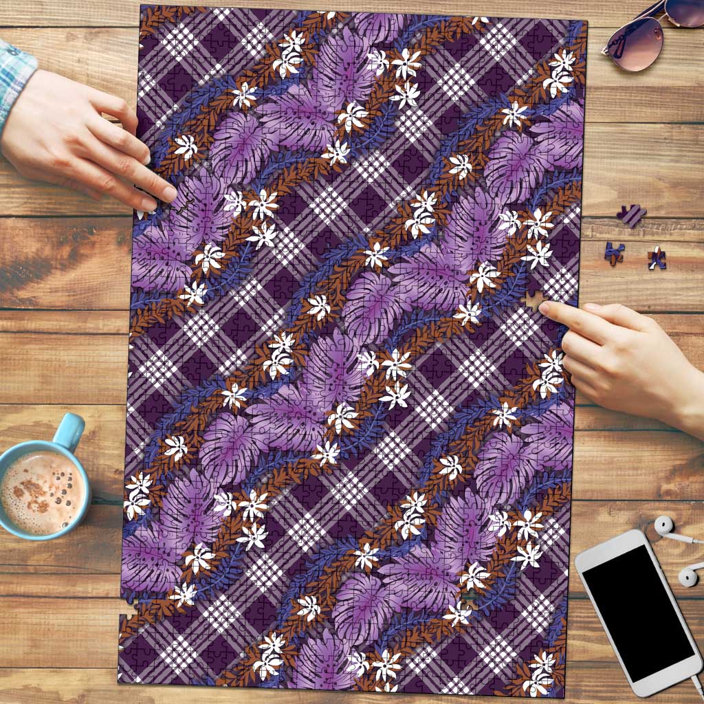 Polynesian Monstera Tiare Floral Puzzle Lavender Tropical Plaid - Polynesian Pride