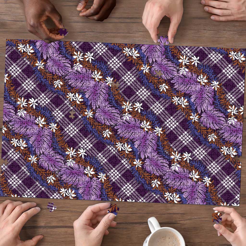 Polynesian Monstera Tiare Floral Puzzle Lavender Tropical Plaid - Polynesian Pride