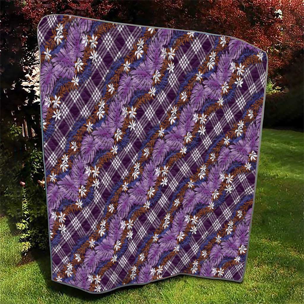 Polynesian Monstera Tiare Floral Quilt Lavender Tropical Plaid - Polynesian Pride