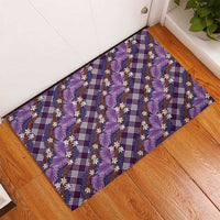 Polynesian Monstera Tiare Floral Rubber Doormat Lavender Tropical Plaid - Polynesian Pride