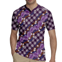Polynesian Monstera Tiare Floral Rugby Jersey Lavender Tropical Plaid - Polynesian Pride