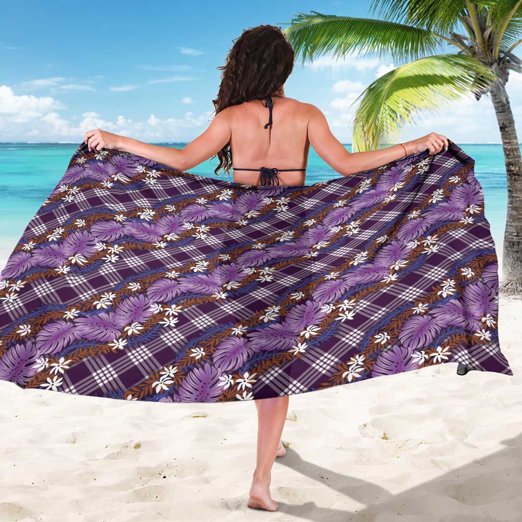 Polynesian Monstera Tiare Floral Sarong Lavender Tropical Plaid - Polynesian Pride