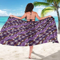 Polynesian Monstera Tiare Floral Sarong Lavender Tropical Plaid - Polynesian Pride