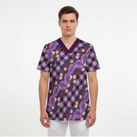 Polynesian Monstera Tiare Floral Scrub Top Lavender Tropical Plaid - Polynesian Pride
