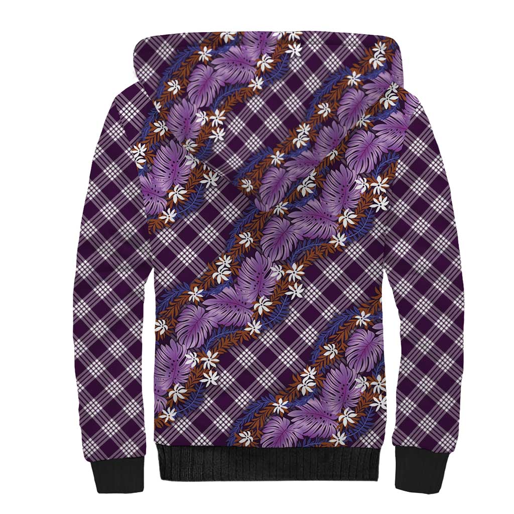 Polynesian Monstera Tiare Floral Sherpa Hoodie Lavender Tropical Plaid - Polynesian Pride