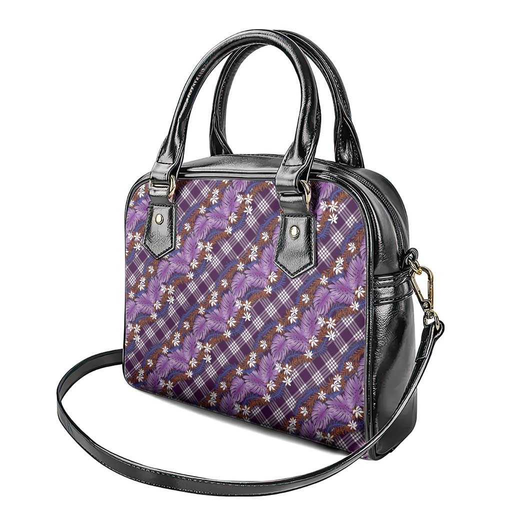 Polynesian Monstera Tiare Floral Shoulder Handbag Lavender Tropical Plaid - Polynesian Pride