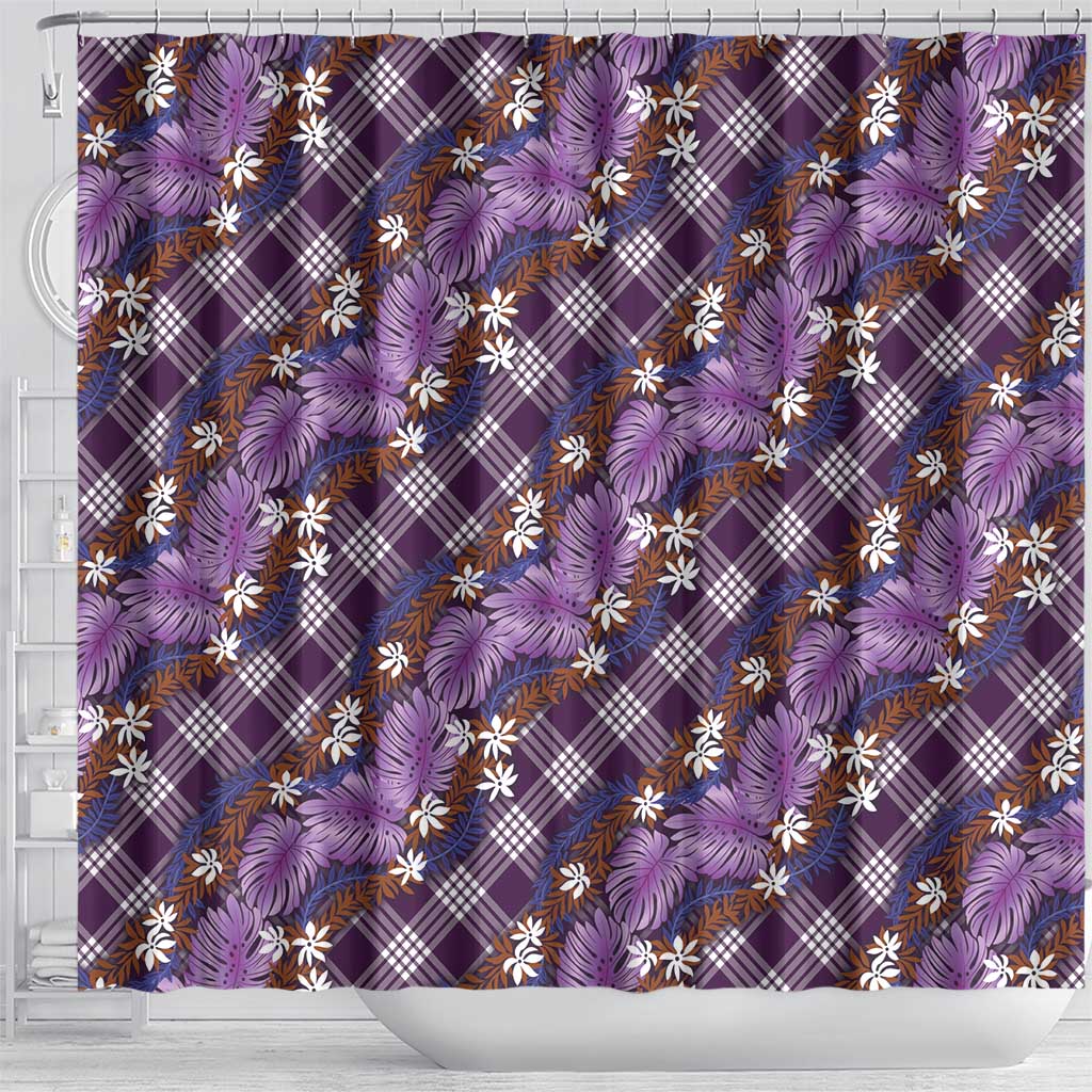 Polynesian Monstera Tiare Floral Shower Curtain Lavender Tropical Plaid - Polynesian Pride