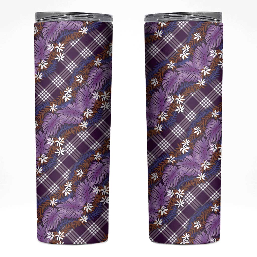 Polynesian Monstera Tiare Floral Skinny Tumbler Lavender Tropical Plaid - Polynesian Pride