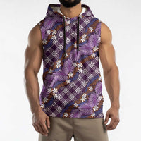 Polynesian Monstera Tiare Floral Sleeveless Hoodie Lavender Tropical Plaid - Polynesian Pride