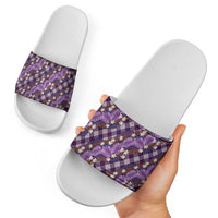 Polynesian Monstera Tiare Floral Slide Sandals Lavender Tropical Plaid - Polynesian Pride