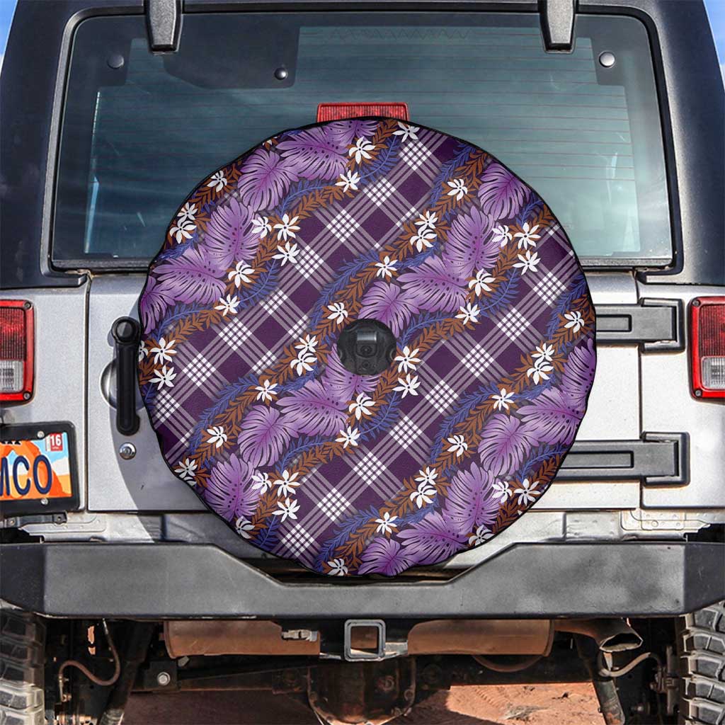 Polynesian Monstera Tiare Floral Spare Tire Cover Lavender Tropical Plaid - Polynesian Pride
