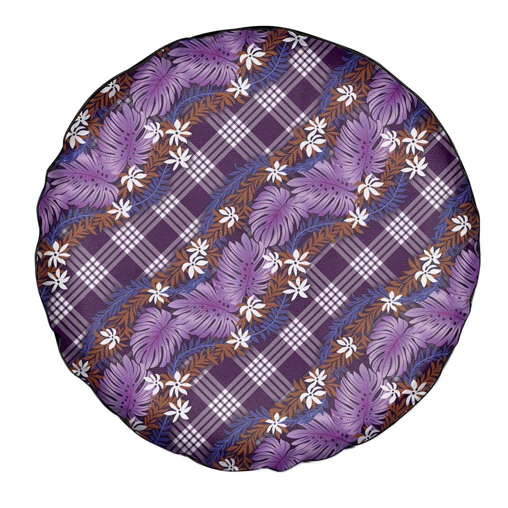 Polynesian Monstera Tiare Floral Spare Tire Cover Lavender Tropical Plaid - Polynesian Pride