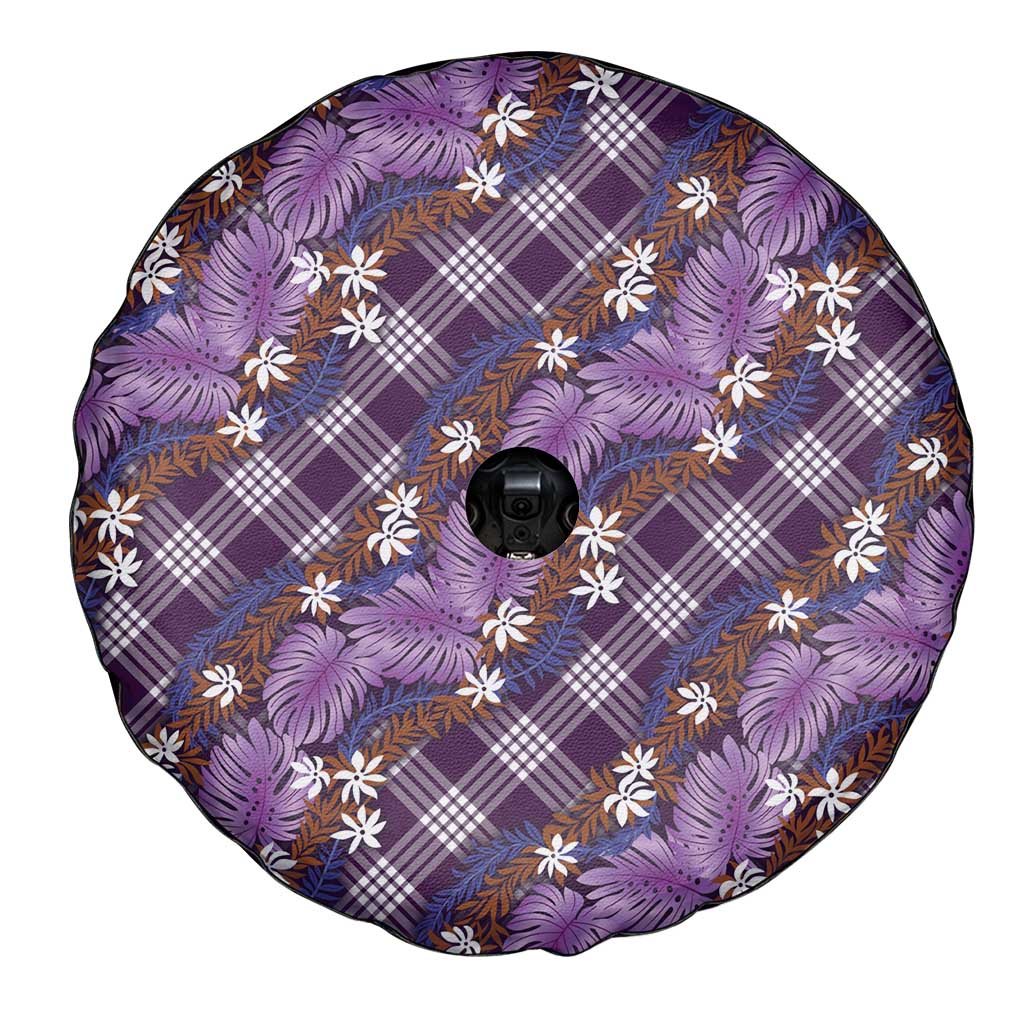 Polynesian Monstera Tiare Floral Spare Tire Cover Lavender Tropical Plaid - Polynesian Pride