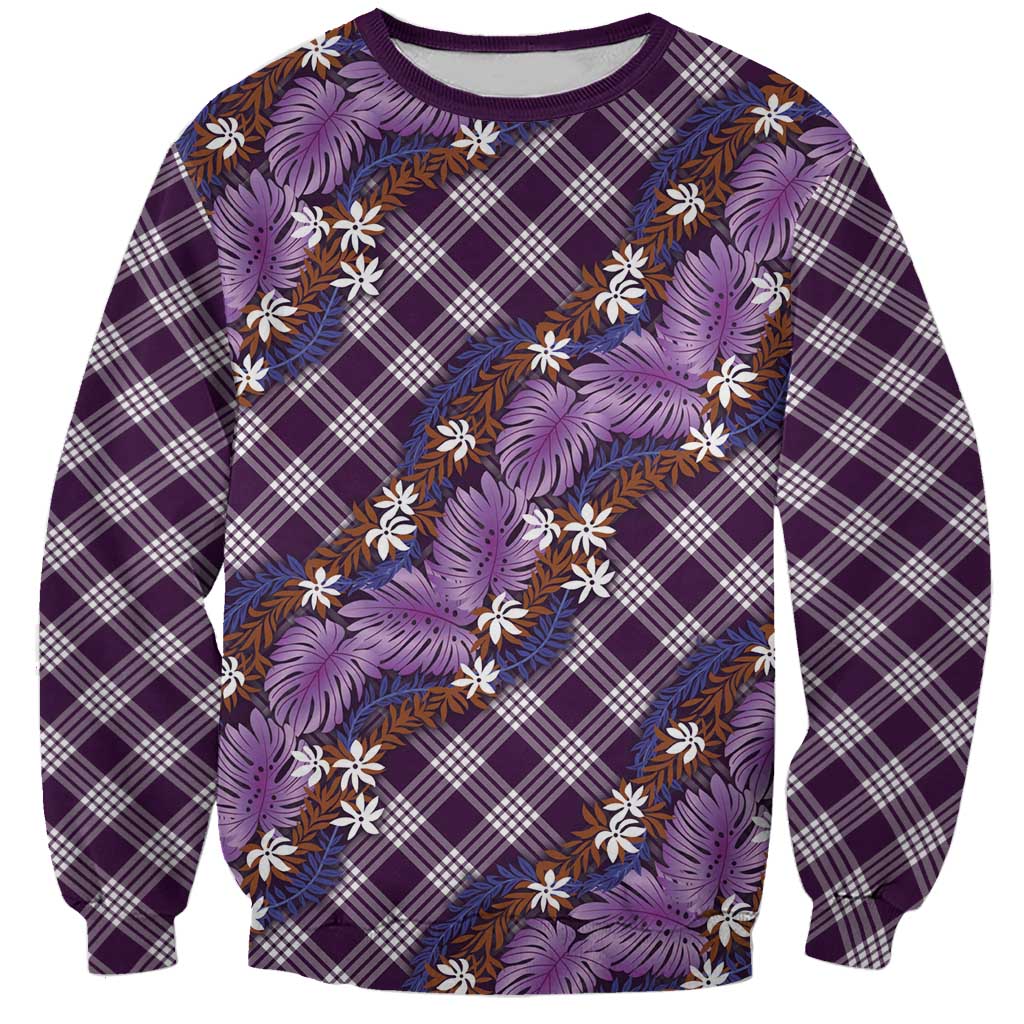 Polynesian Monstera Tiare Floral Sweatshirt Lavender Tropical Plaid - Polynesian Pride