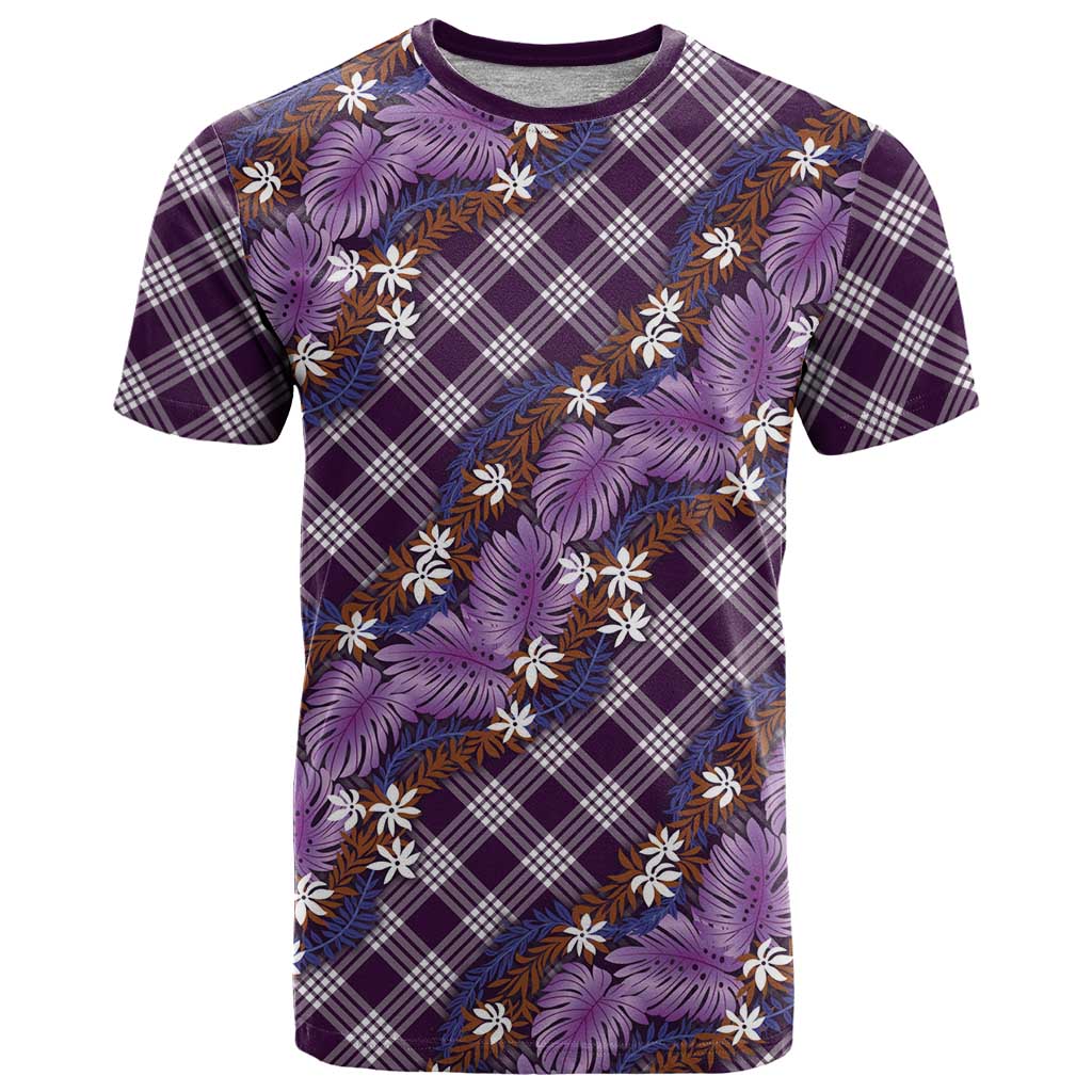 Polynesian Monstera Tiare Floral T Shirt Lavender Tropical Plaid - Polynesian Pride